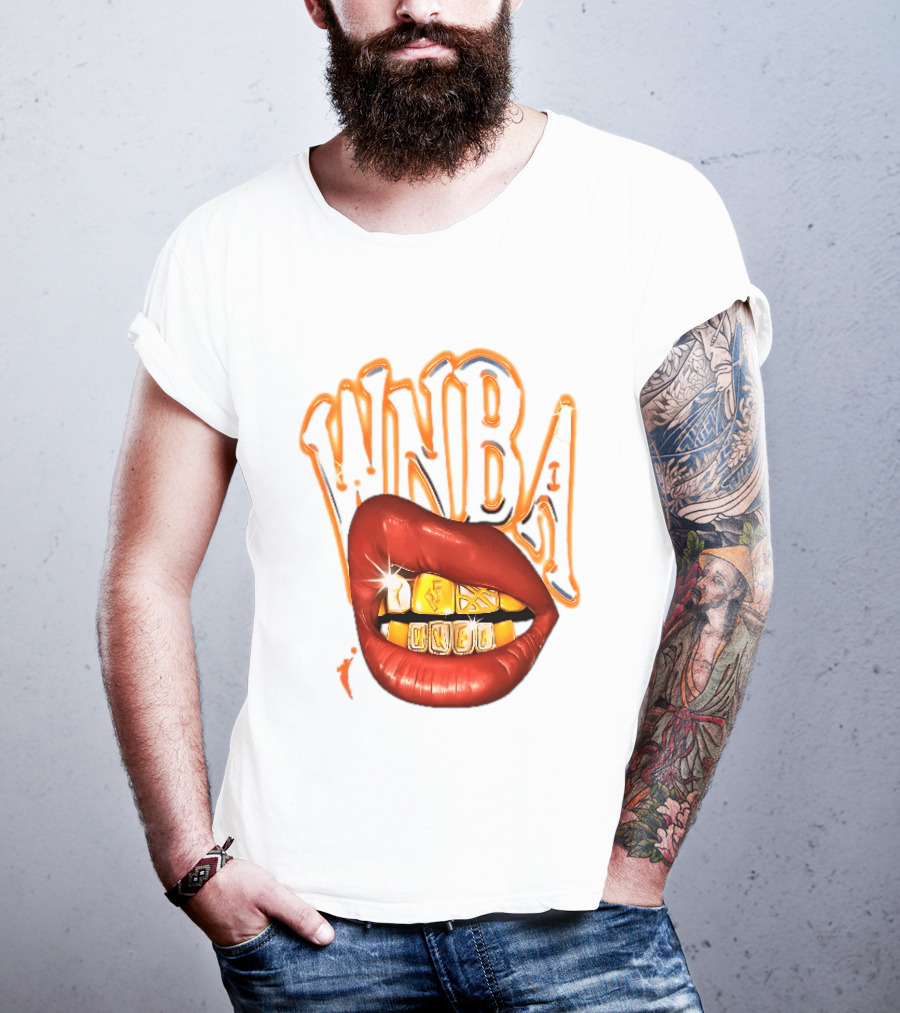 WNBA Red Lips Gold Teeth Grillz Glowing Chrome Lettering T-Shirt