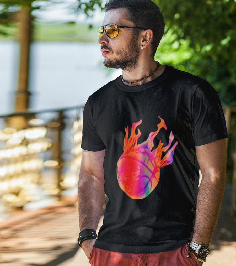 Chicago Bulls NBA Basketball Flaming Fireball NBA Fans Merchandise T-Shirt