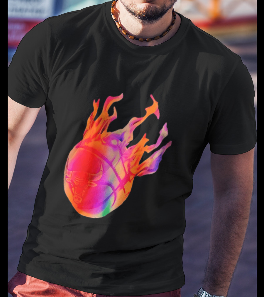 Chicago Bulls NBA Basketball Flaming Fireball NBA Fans Merchandise T-Shirt