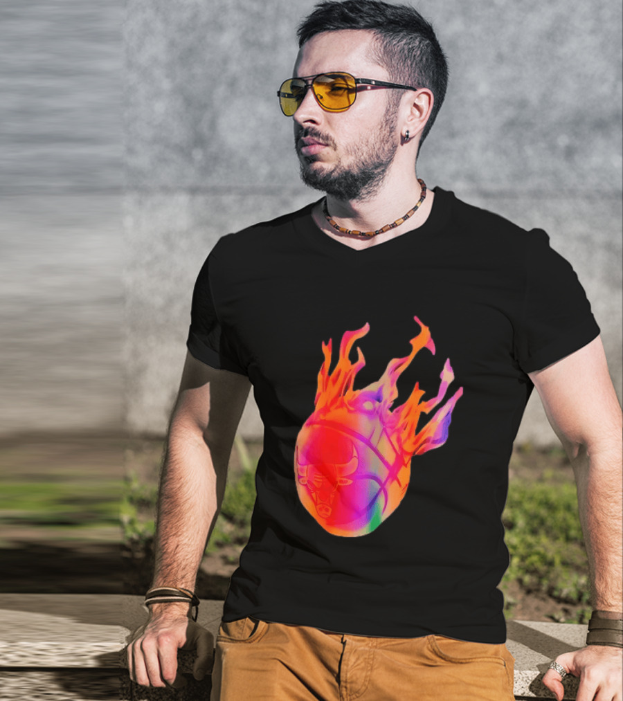 Chicago Bulls NBA Basketball Flaming Fireball NBA Fans Merchandise T-Shirt
