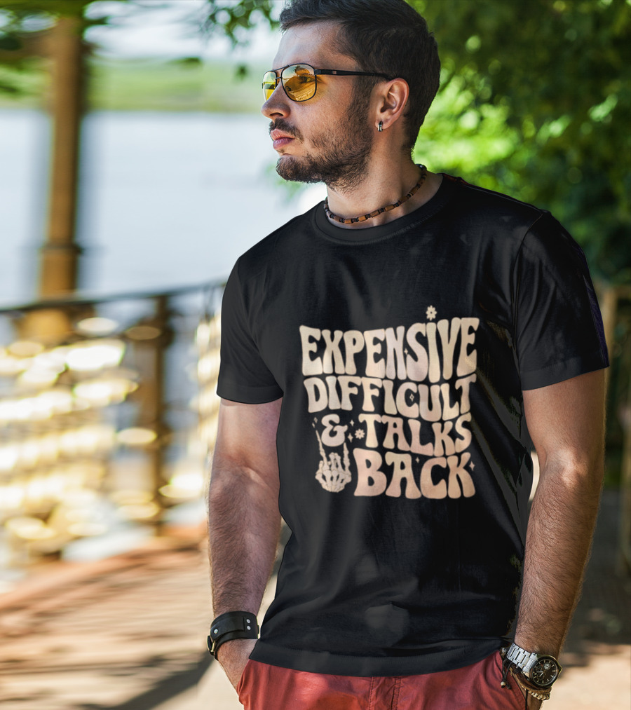 Expensive Difficult Talks Back Skeleton Hand Gesture T-Shirt