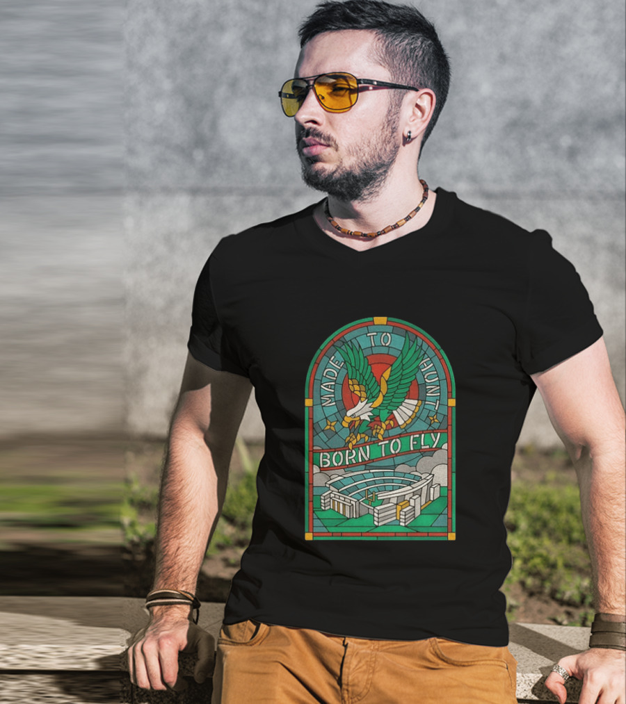 Philadelphia Eagles Stained Glass Stadium Made To Hunt Born To Fly Football T-Shirt