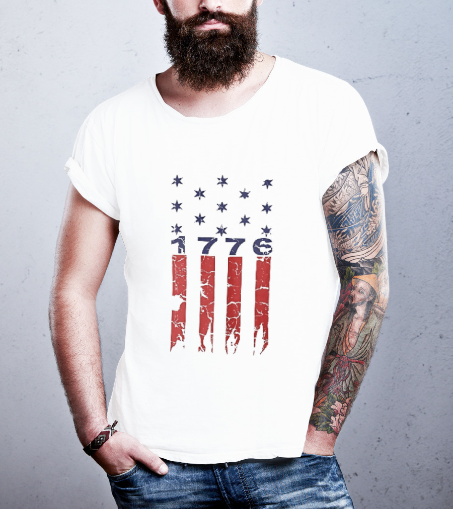 1776 Distressed American Flag Stars Stripes Patriotic T-Shirt