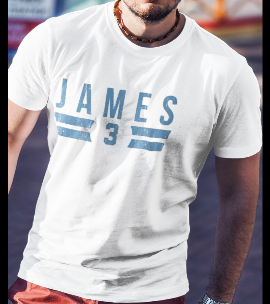 James 3 Light Blue Distressed Horizontal Stripes Jersey Number T-Shirt