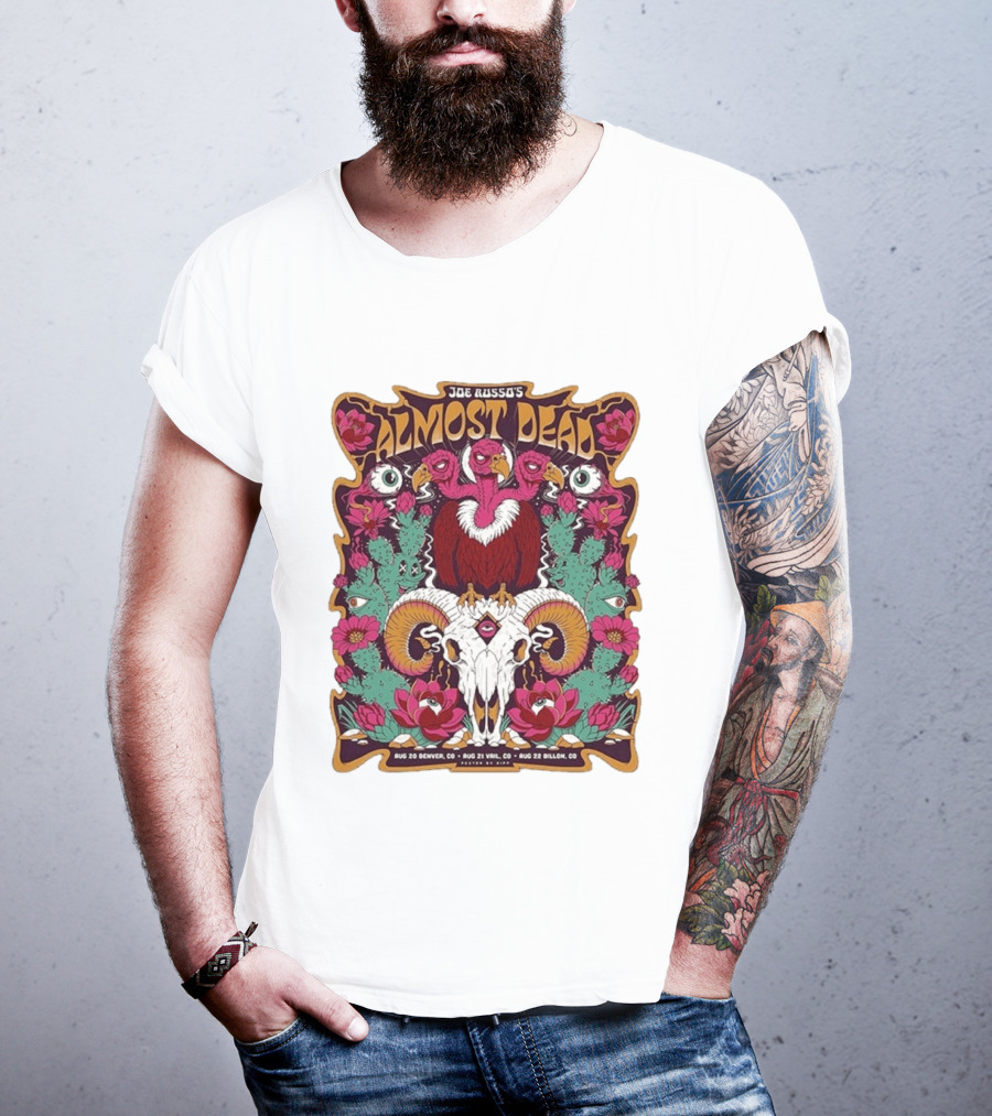 Joe Russo's Almost Dead Tour 2026 August 20 Denver August 21 Vail August 22 Dillon Vibrant Skull And Vulture Art Floral T-Shirt