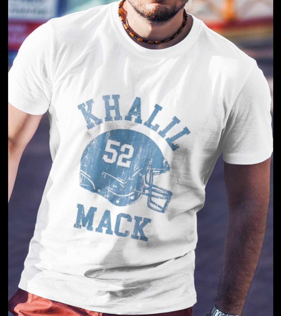 Khalil Mack 52 Distressed Powder Blue Football Helmet T-Shirt