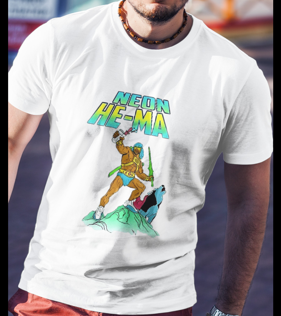 Neon He Ma Cartoon Warrior Action With Purple Drink Mountain Adventure T-Shirt