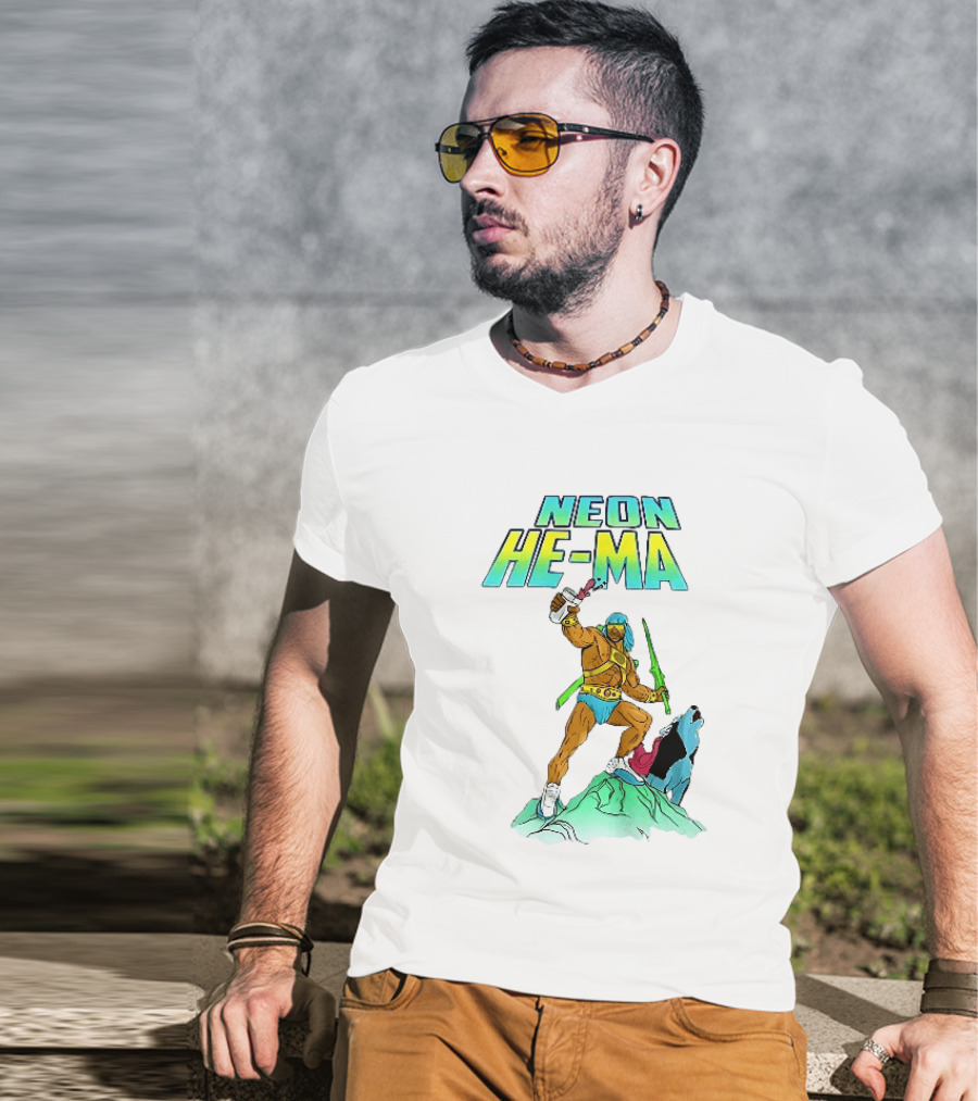 Neon He Ma Cartoon Warrior Action With Purple Drink Mountain Adventure T-Shirt