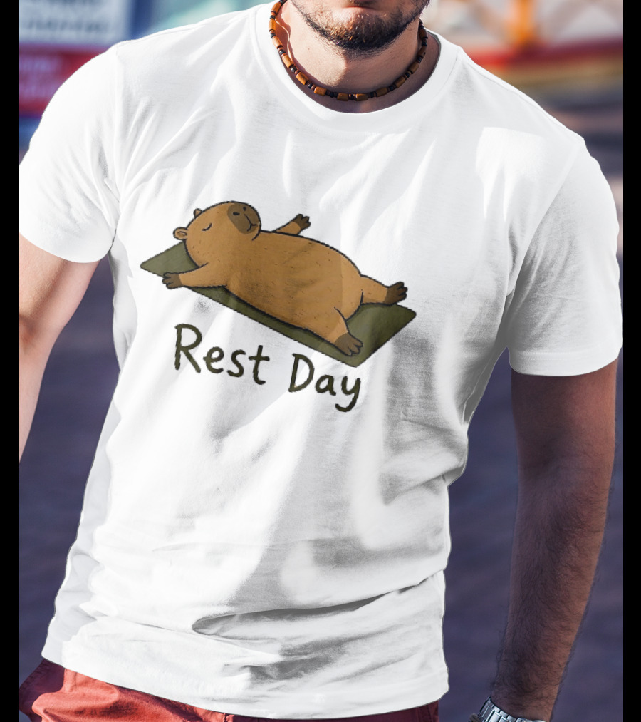 Rest Day Capybara Relaxing On Yoga Mat Cartoon T-Shirt