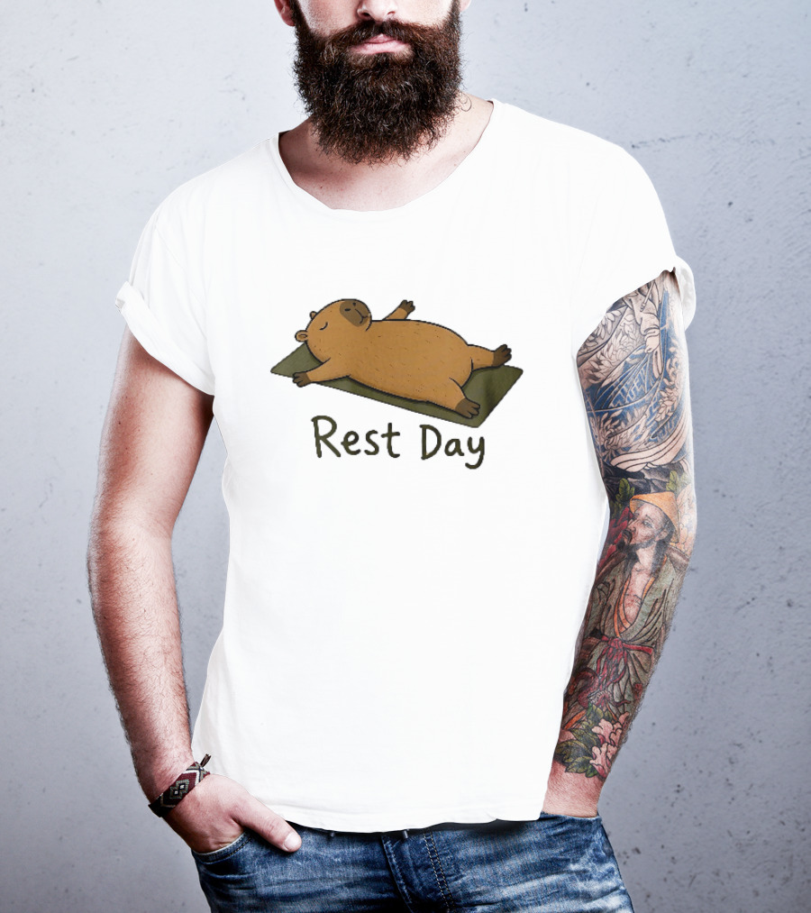 Rest Day Capybara Relaxing On Yoga Mat Cartoon T-Shirt