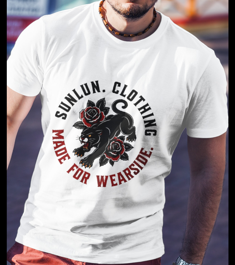 Sunlun Clothing Wearside Black Panther Red Roses Traditional Tattoo T-Shirt