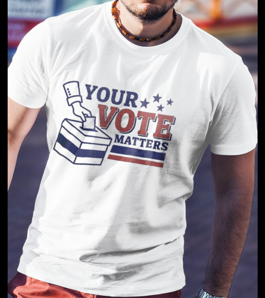 Your Vote Matters Hand Dropping Ballot Box Four Stars Red Blue Stripes T-Shirt