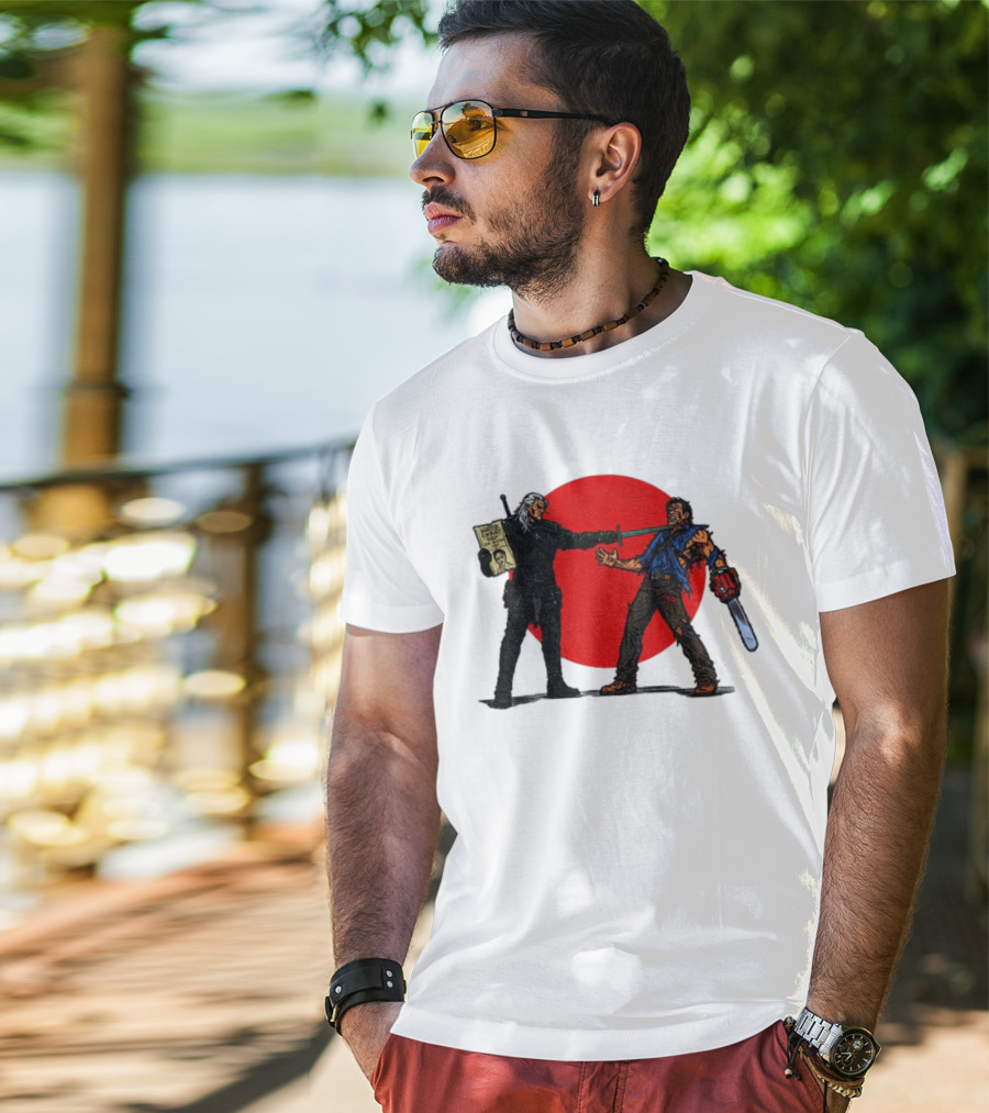 Geralt Vs Ash Evil Dead Or Alive Red Circle Showdown T-Shirt