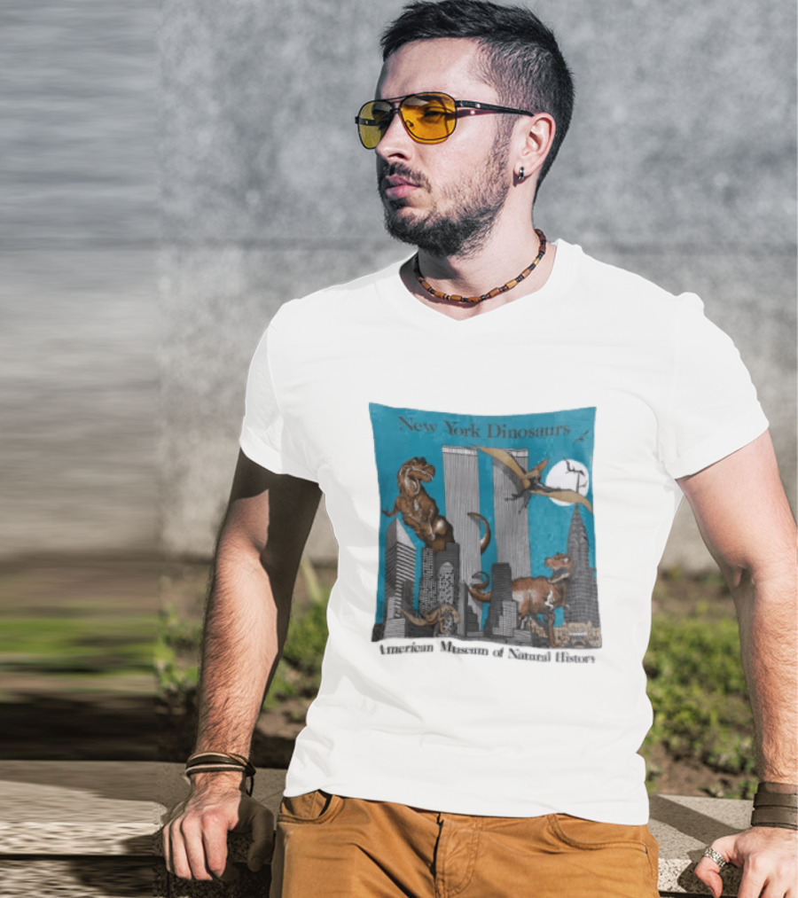 New York Dinosaurs American Museum Of Natural History Twin Towers Scene T-Shirt