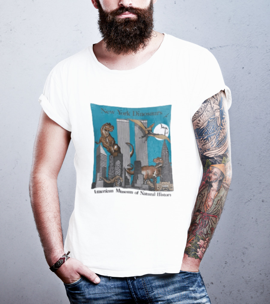 New York Dinosaurs American Museum Of Natural History Twin Towers Scene T-Shirt