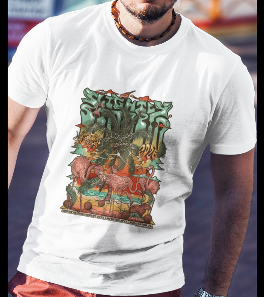 Slightly Stoopid August 22 2026 Ice Drippin Summer Tour Sunset Cove Amphitheater Boca Raton FL Flamingos Palms T-Shirt
