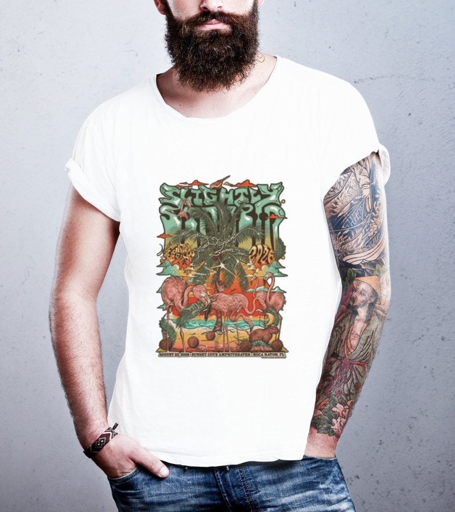 Slightly Stoopid August 22 2026 Ice Drippin Summer Tour Sunset Cove Amphitheater Boca Raton FL Flamingos Palms T-Shirt