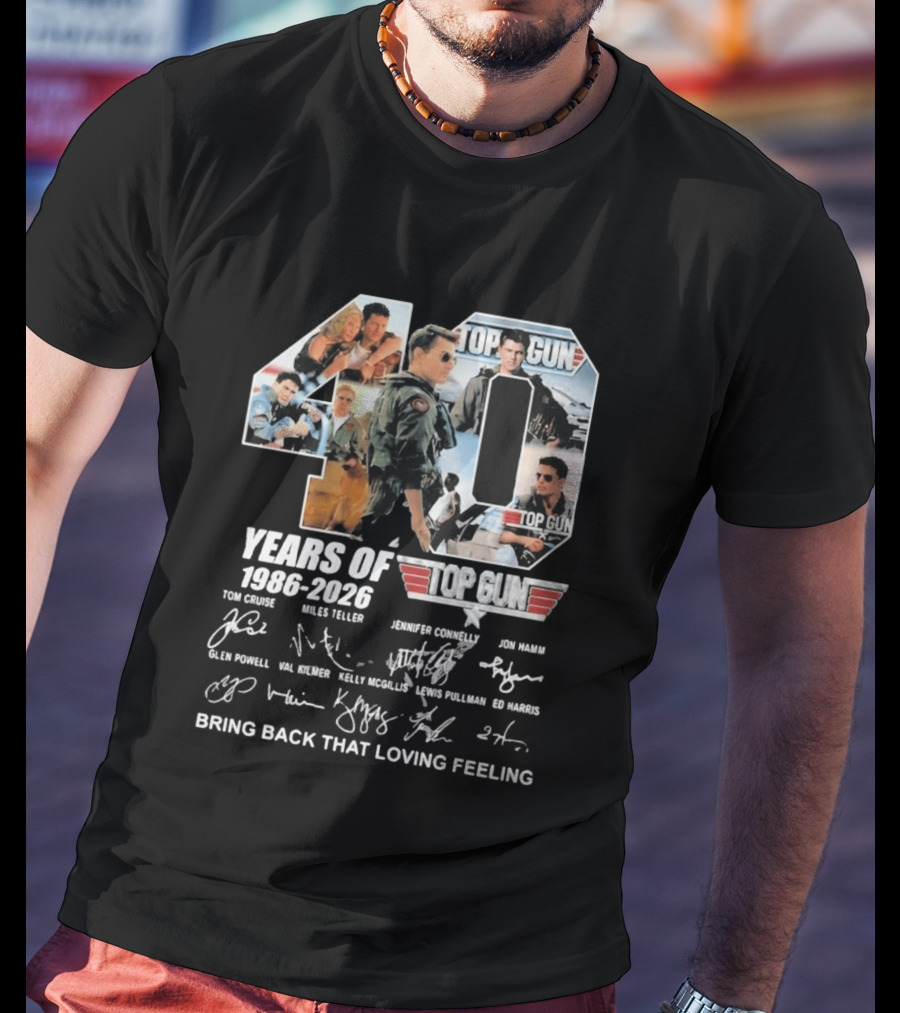 40 Years Of Top Gun 1986 2026 Cast Signatures Tom Cruise Val Kilmer Jennifer Connelly Miles Teller T-Shirt