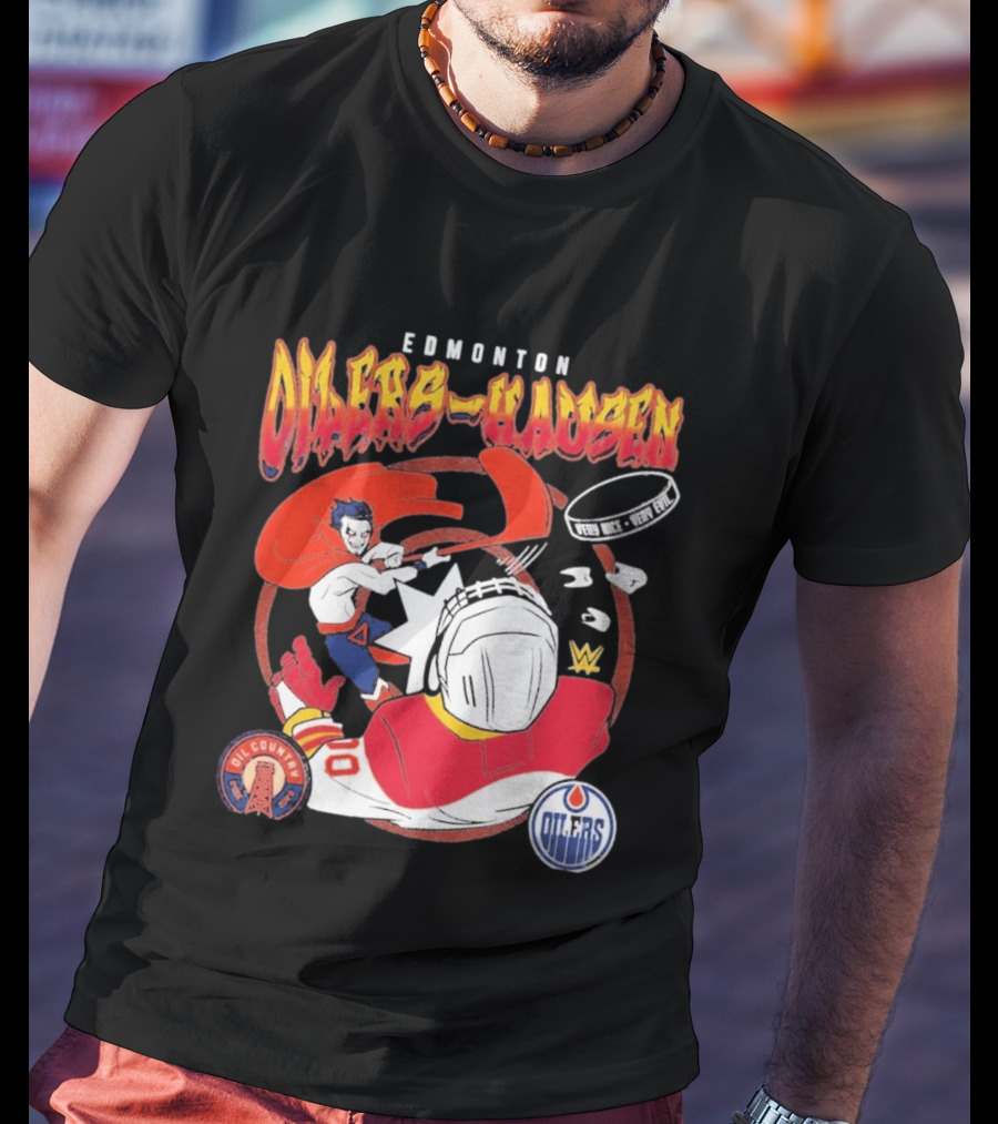 Edmonton Oilers Hausen Hockey Battle WWE Crossover NHL Collaboration T-Shirt