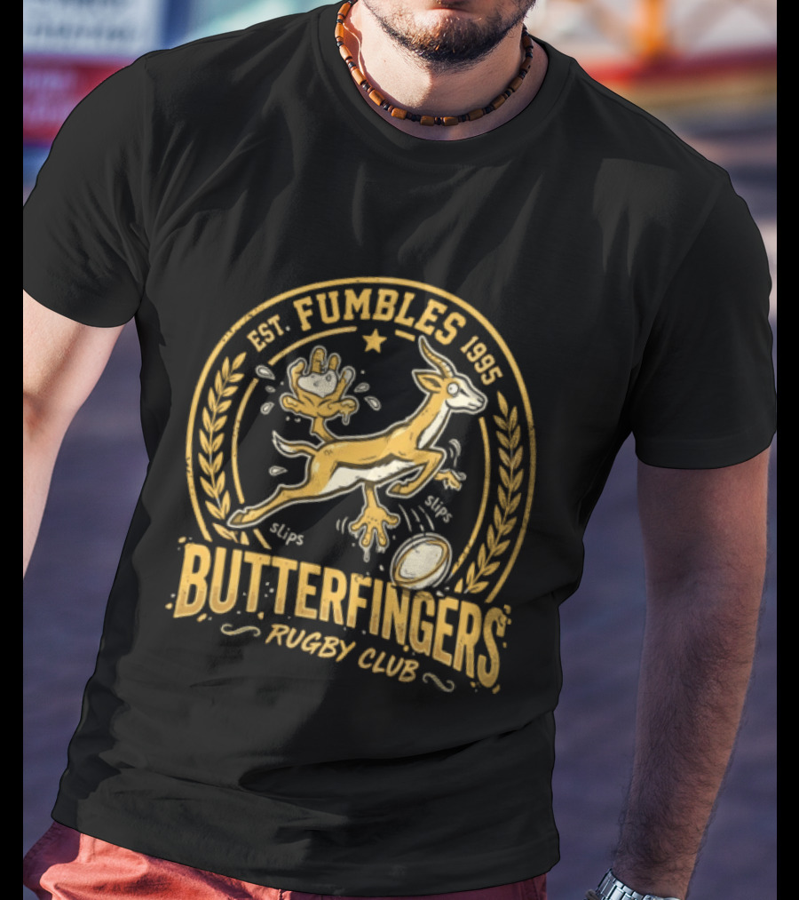 Est. Fumbles 1995 Butterfingers Rugby Club Gazelle Oval T-Shirt