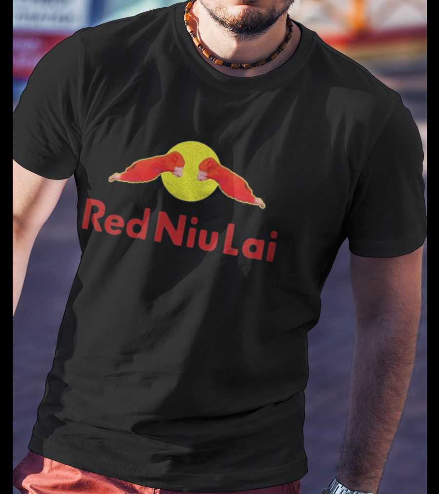 Red Bull Niu Lai Energy Drink Red Niu Lai Yellow Circle T-Shirt