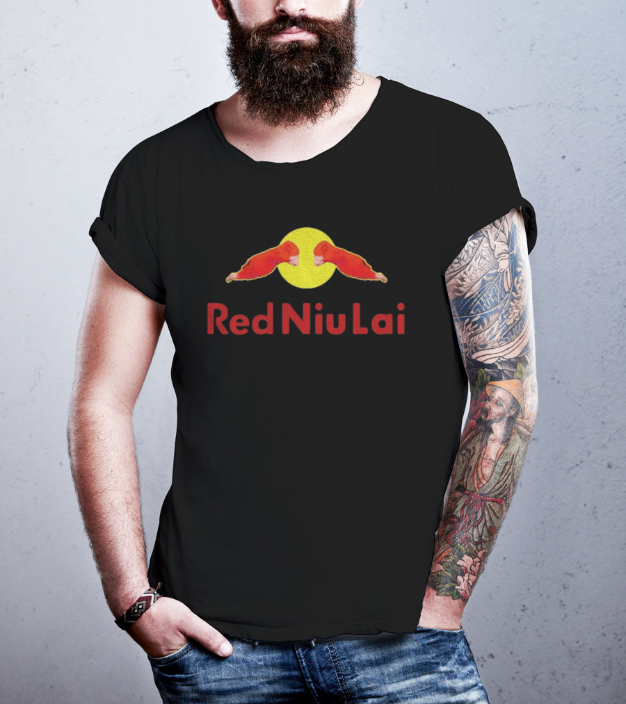 Red Bull Niu Lai Energy Drink Red Niu Lai Yellow Circle T-Shirt