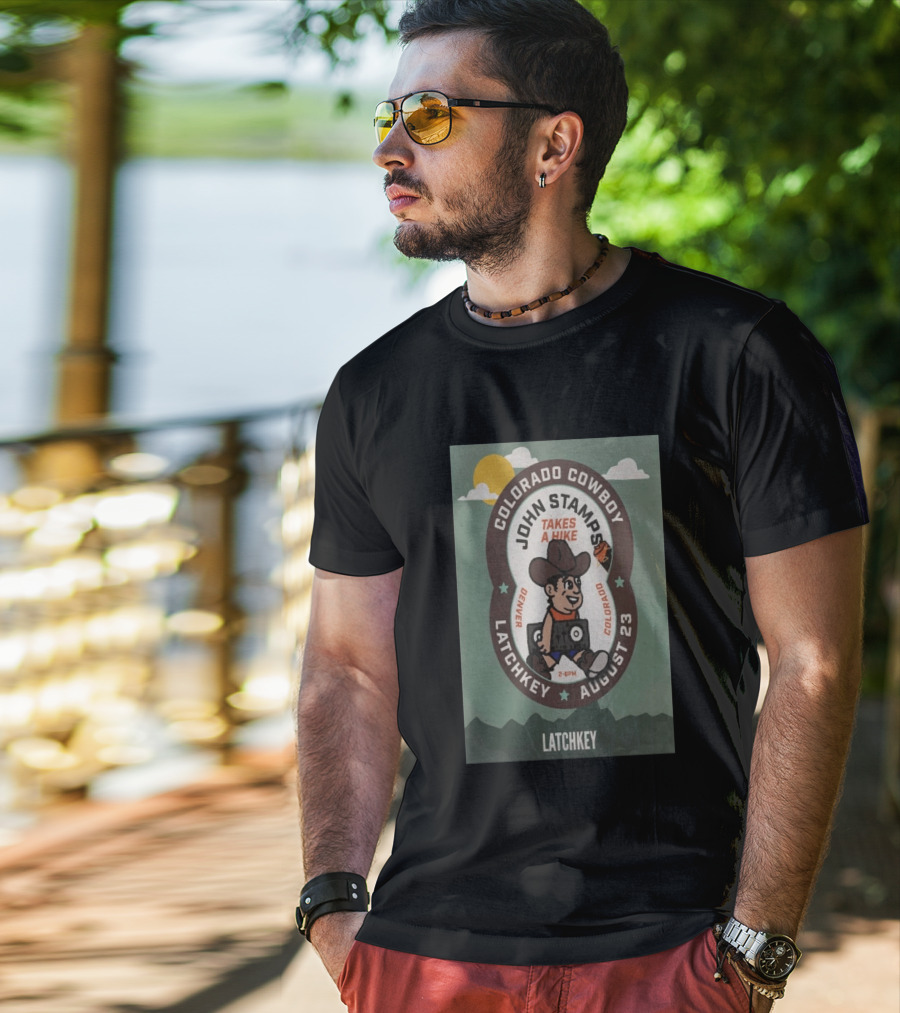 John Stamps Takes A Hike Colorado Cowboy Latchkey Denver August 23 T-Shirt