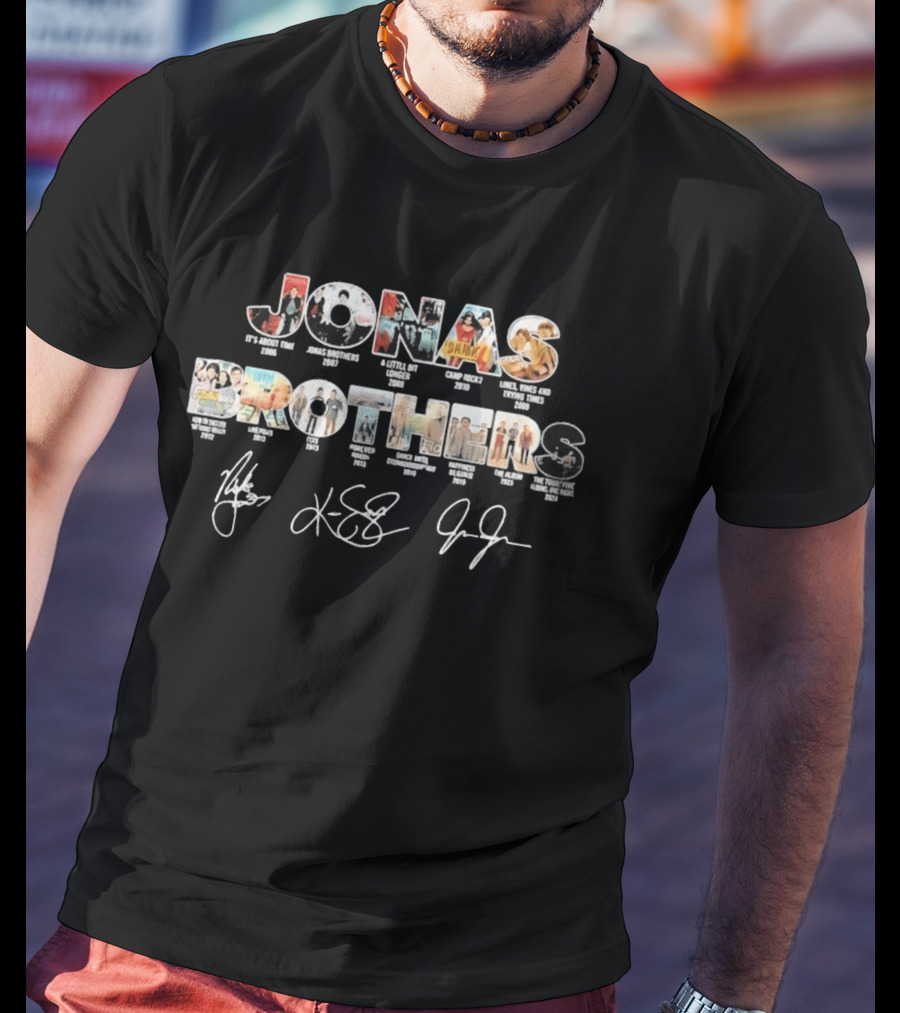 Jonas Brothers Discography Collage With Signatures And Album Releases T-Shirt