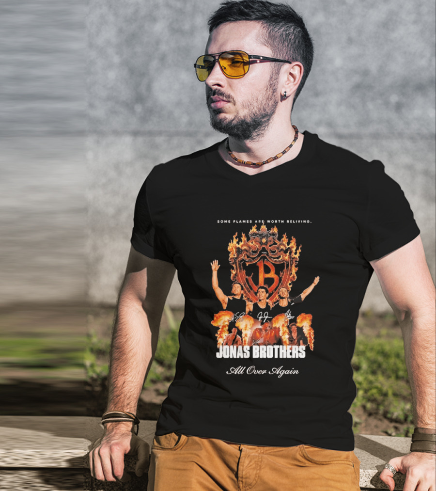 Jonas Brothers Some Flames Are Worth Beliving Tour Flame Signatures All Over Again T-Shirt