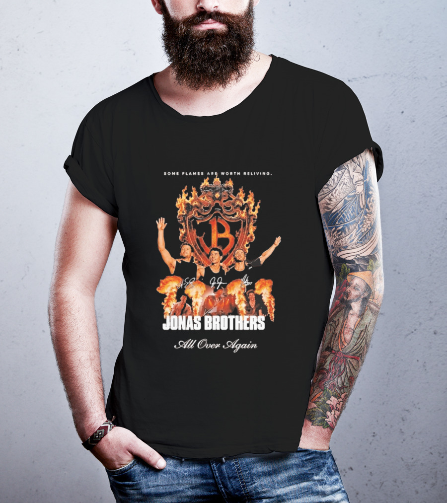 Jonas Brothers Some Flames Are Worth Beliving Tour Flame Signatures All Over Again T-Shirt