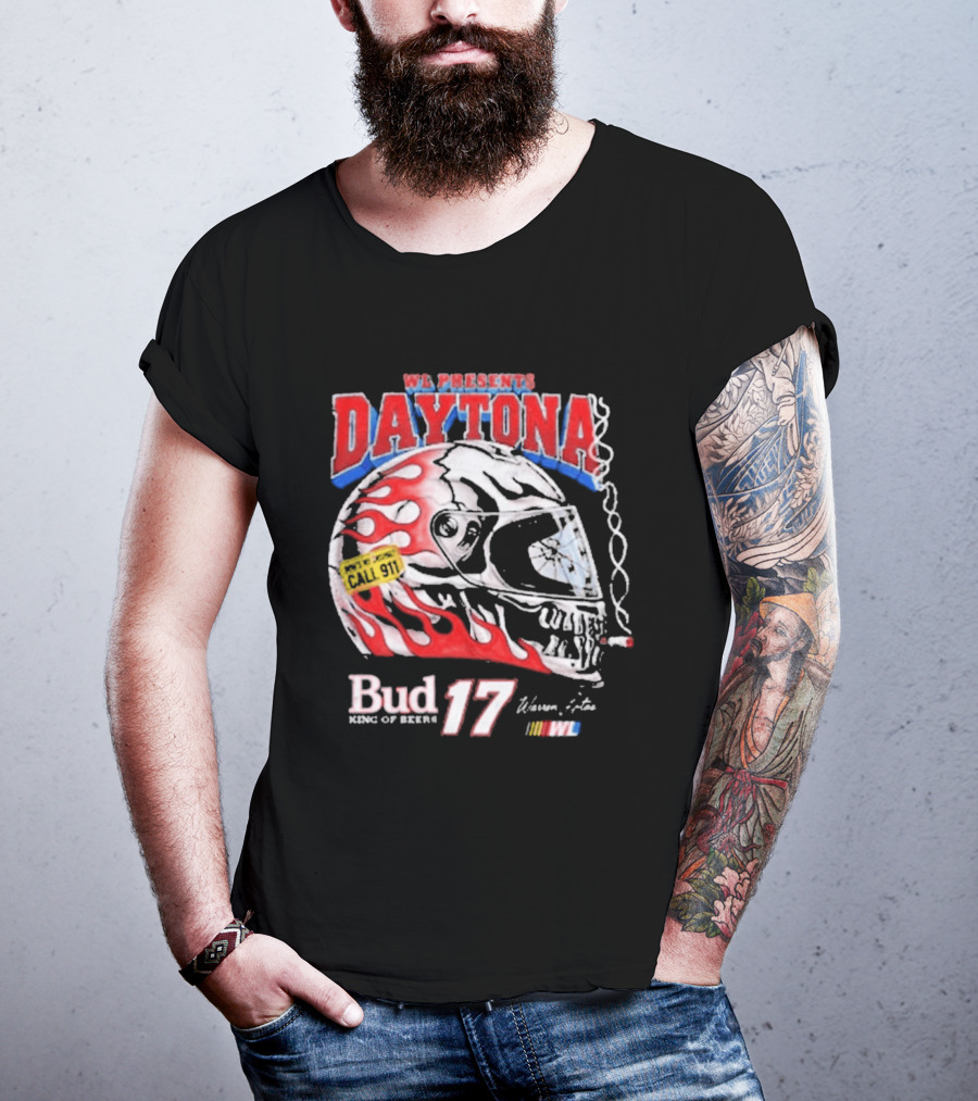 WL Present Daytona Bud King Of Beers 17 Racing Helmet Flame Design 2026 T-Shirt