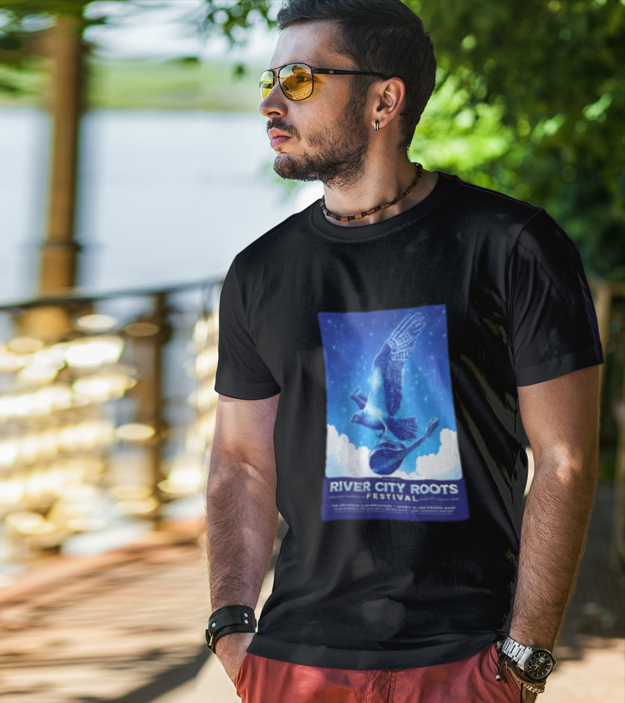 River City Roots Festival 2026 Missoula MT 20th Annual Event Bird And Mandolin T-Shirt