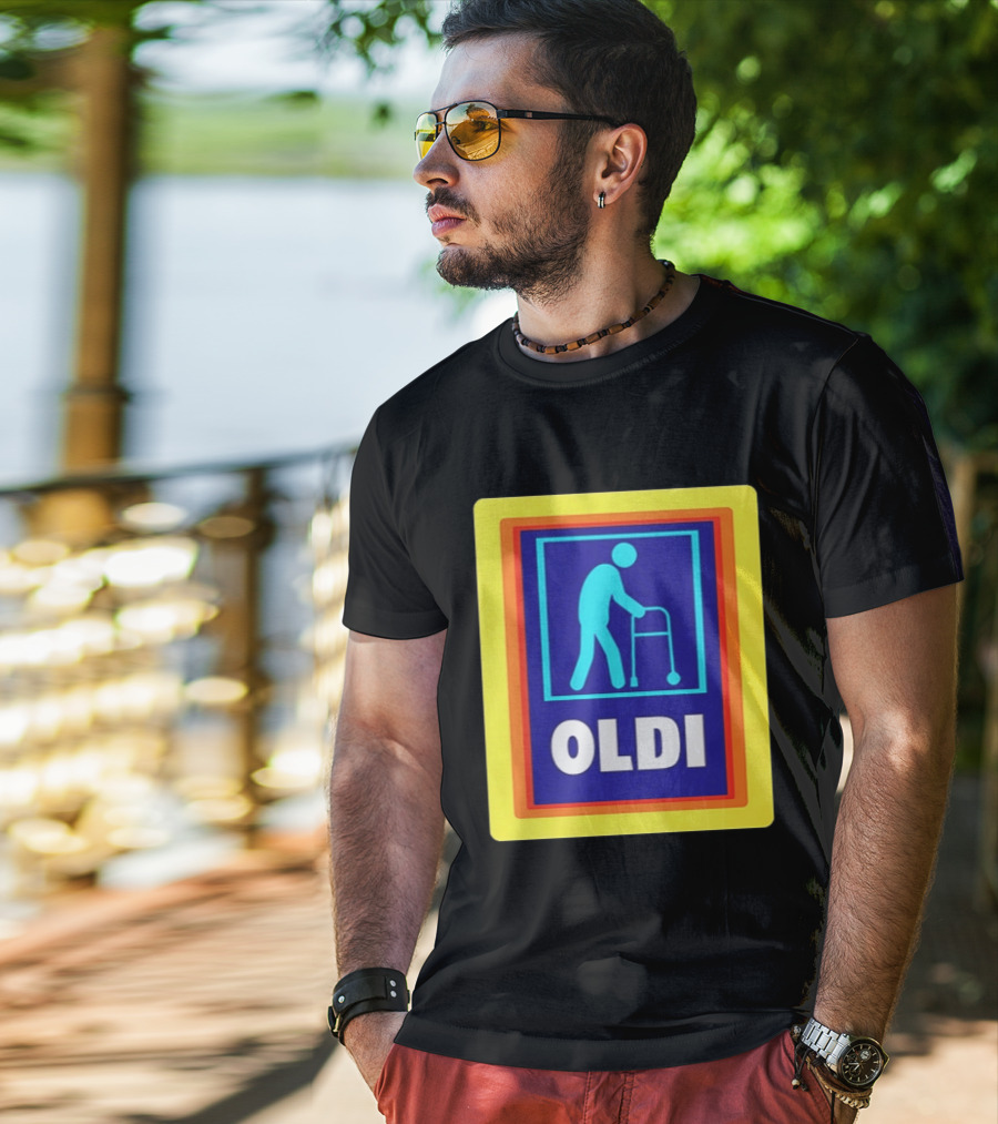 Oldi Elderly Walker Parody Aldi T-Shirt