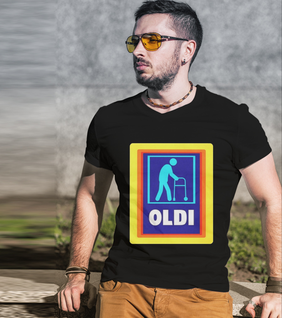 Oldi Elderly Walker Parody Aldi T-Shirt