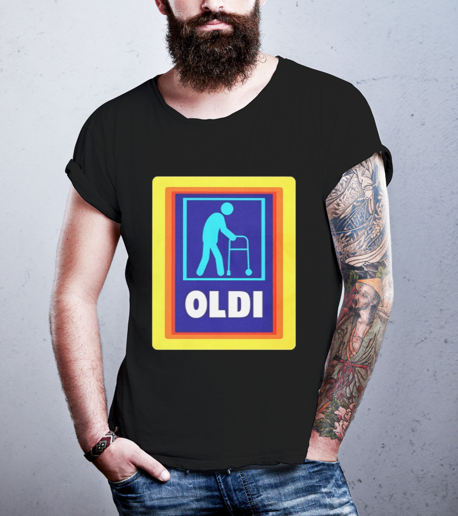 Oldi Elderly Walker Parody Aldi T-Shirt