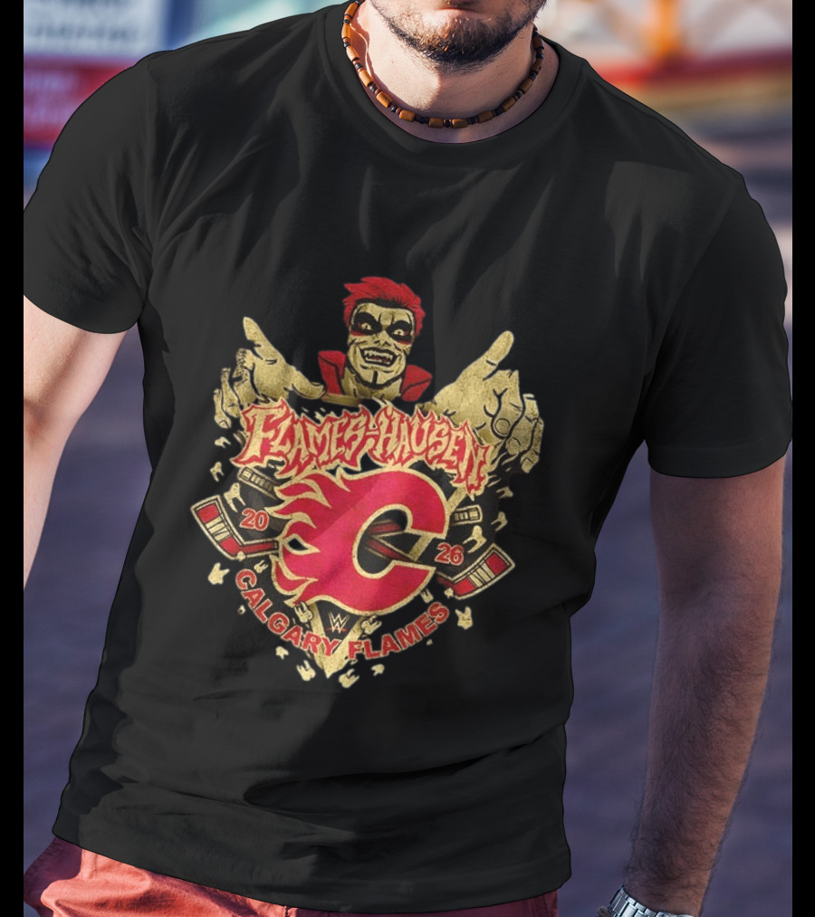 Flamehausen Calgary Flames WWE 2026 Collaboration Danhausen Summer Tour T-Shirt