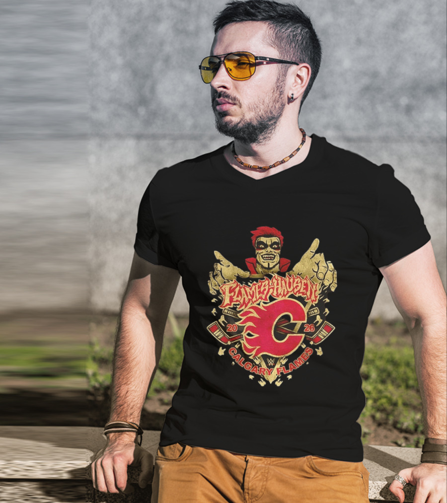 Flamehausen Calgary Flames WWE 2026 Collaboration Danhausen Summer Tour T-Shirt