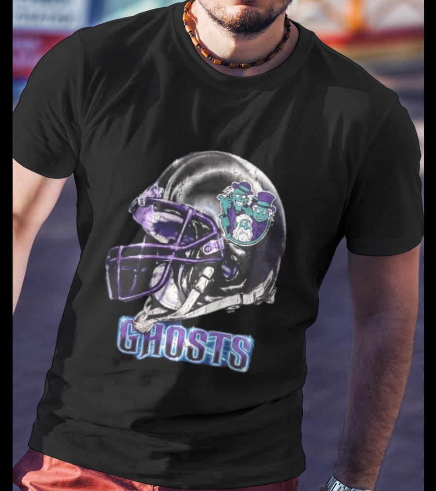 Ghosts Chrome Football Helmet Purple Facemask Haunted Mansion T-Shirt