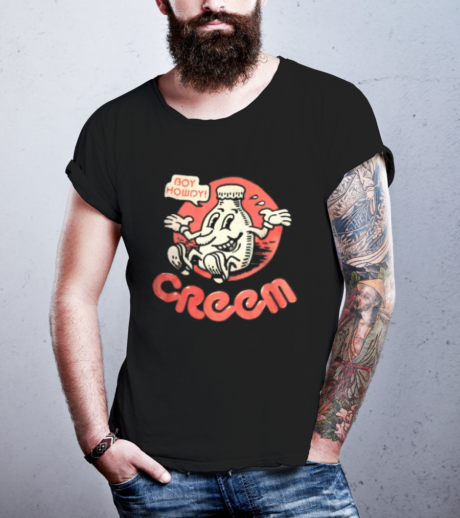 Creem Boy Howdy Milk Bottle Cartoon Red T-Shirt