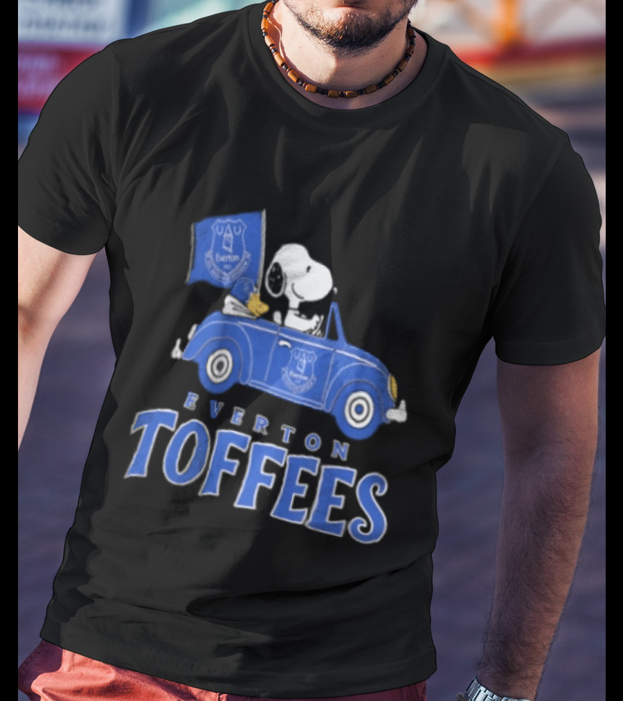 Everton Toffees Snoopy And Woodstock Driving With Flag T-Shirt