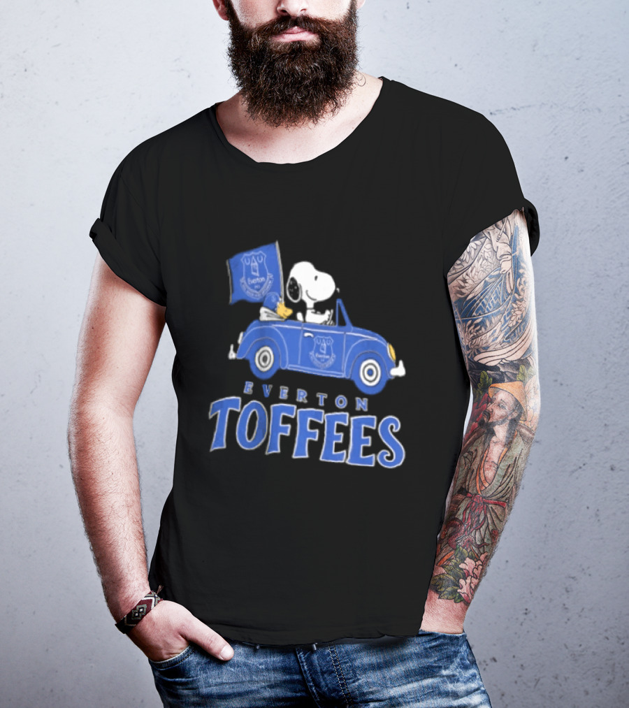 Everton Toffees Snoopy And Woodstock Driving With Flag T-Shirt