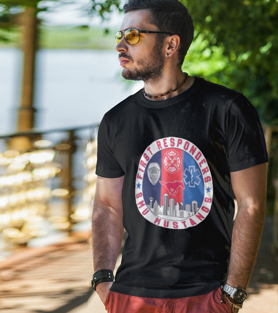 First Responders SMU Mustangs Emergency Services Tribute Skyline T-Shirt