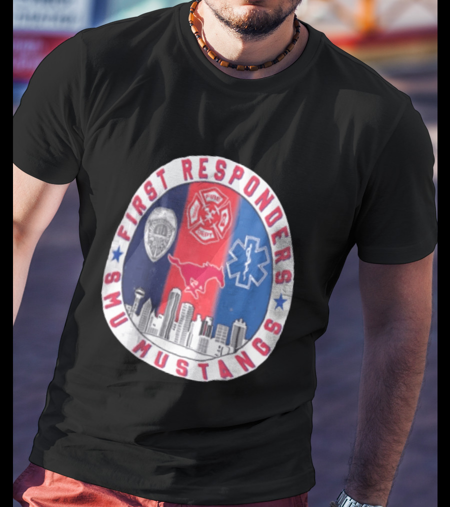 First Responders SMU Mustangs Emergency Services Tribute Skyline T-Shirt