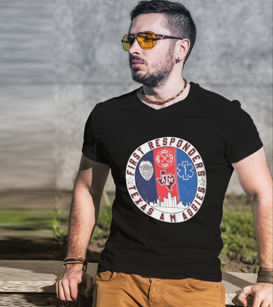 First Responders Texas A M Aggies Fire Dept Police EMS Skyline T-Shirt