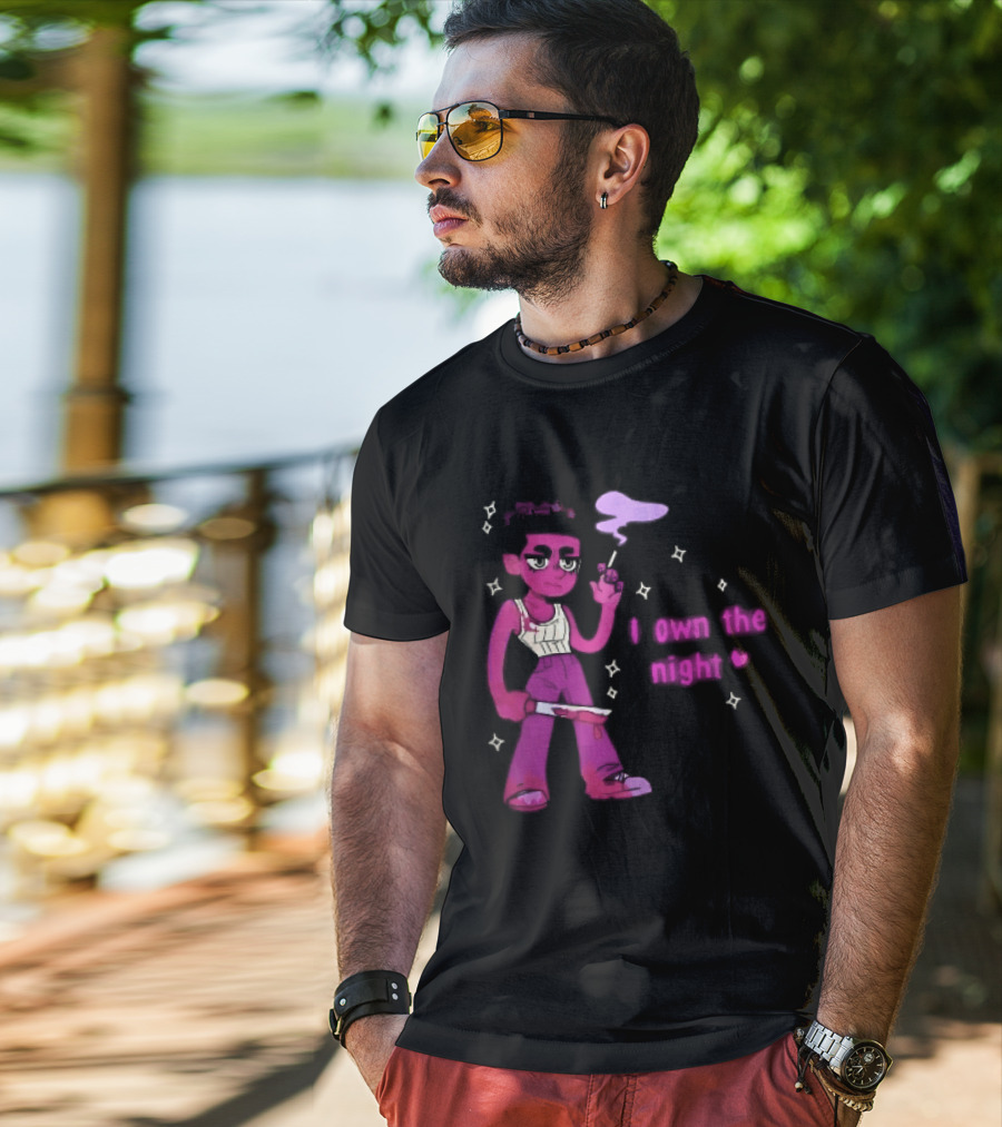 I Own The Night Pink Cartoon Character Holding Bloody Knife Smoking T-Shirt