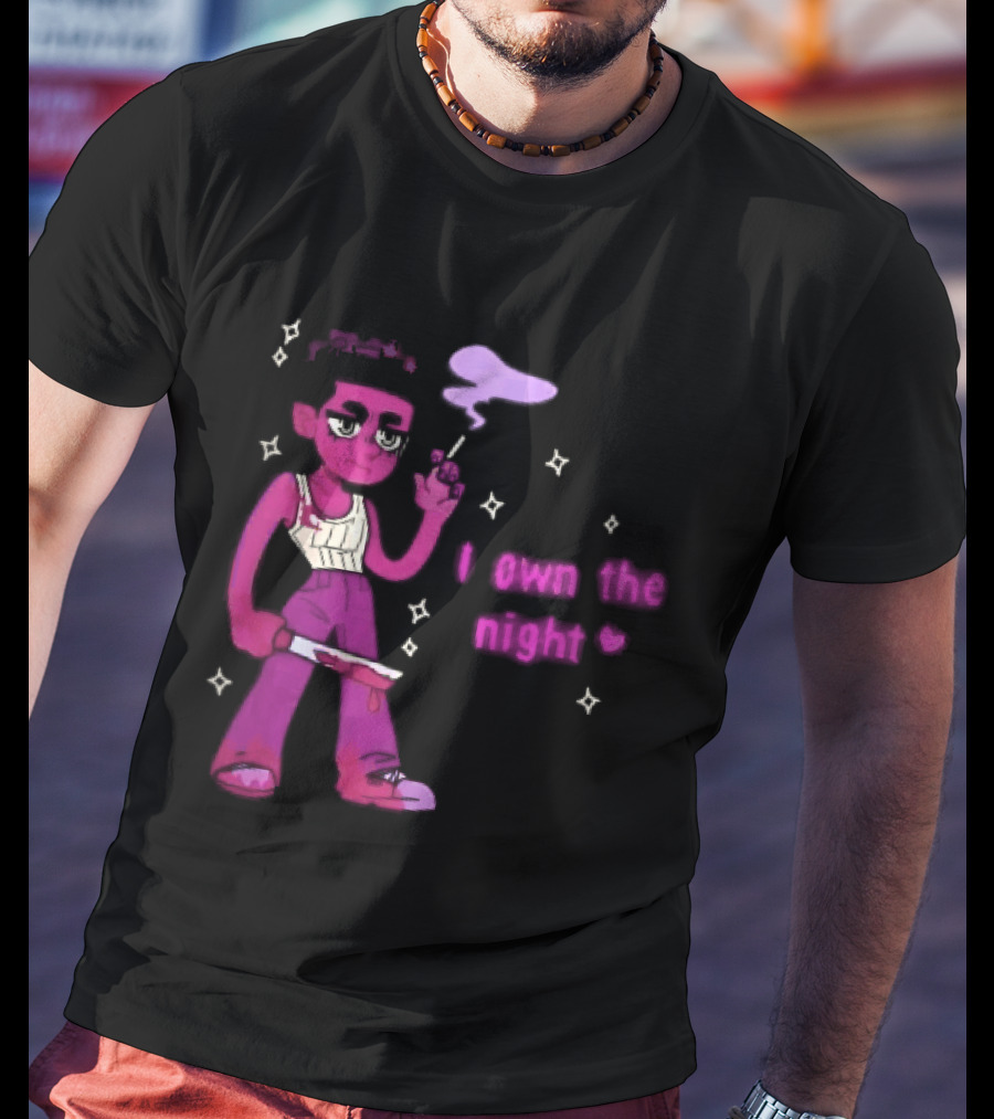 I Own The Night Pink Cartoon Character Holding Bloody Knife Smoking T-Shirt