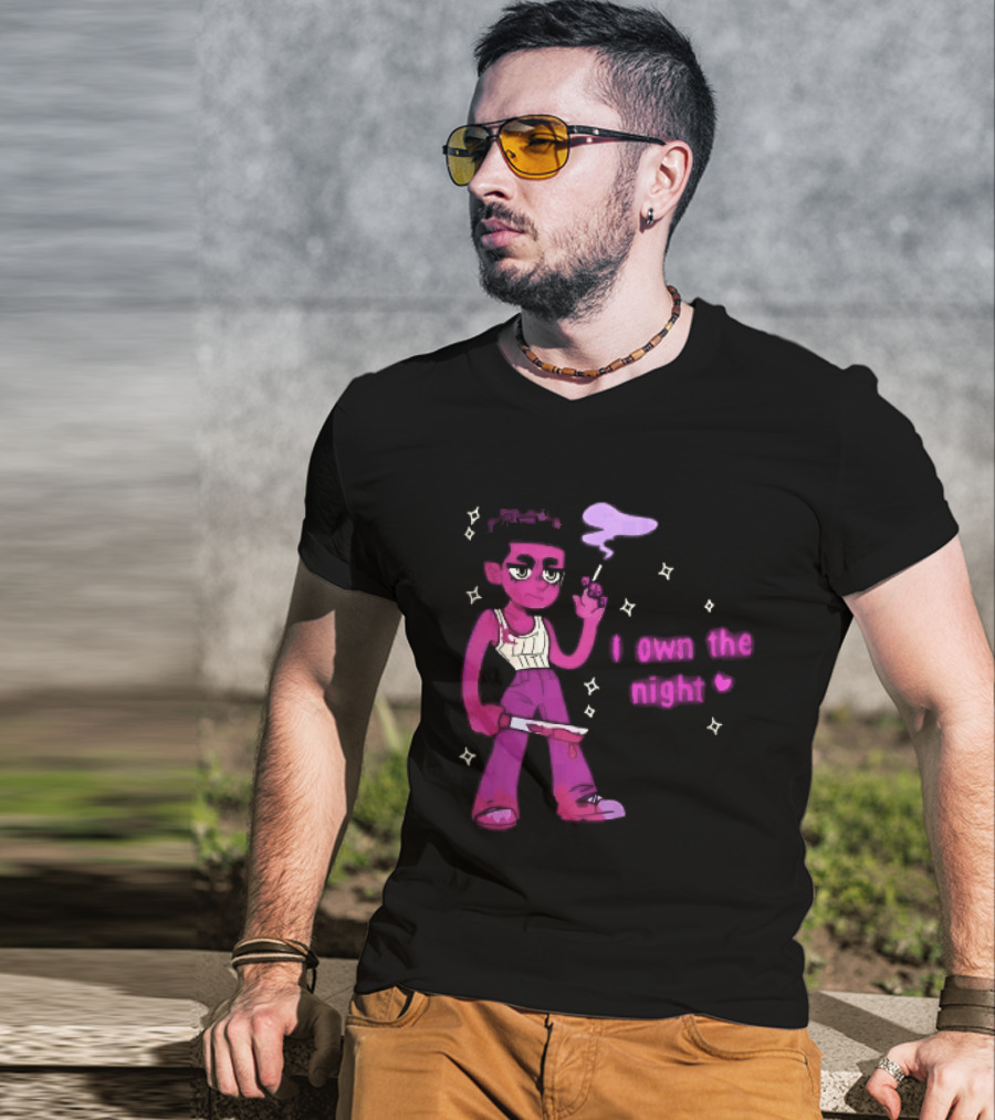 I Own The Night Pink Cartoon Character Holding Bloody Knife Smoking T-Shirt