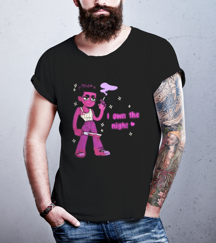 I Own The Night Pink Cartoon Character Holding Bloody Knife Smoking T-Shirt