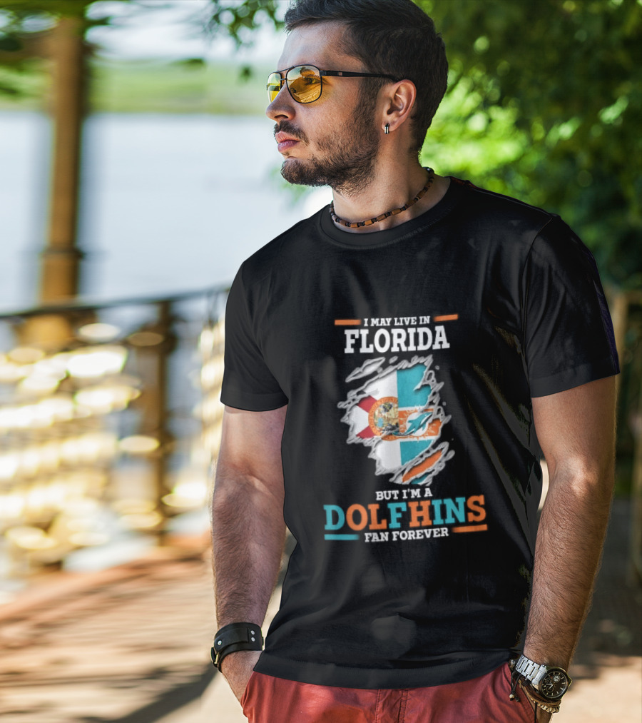 Miami Florida Dolphins Fan Forever Ripped Skin State Flag T-Shirt