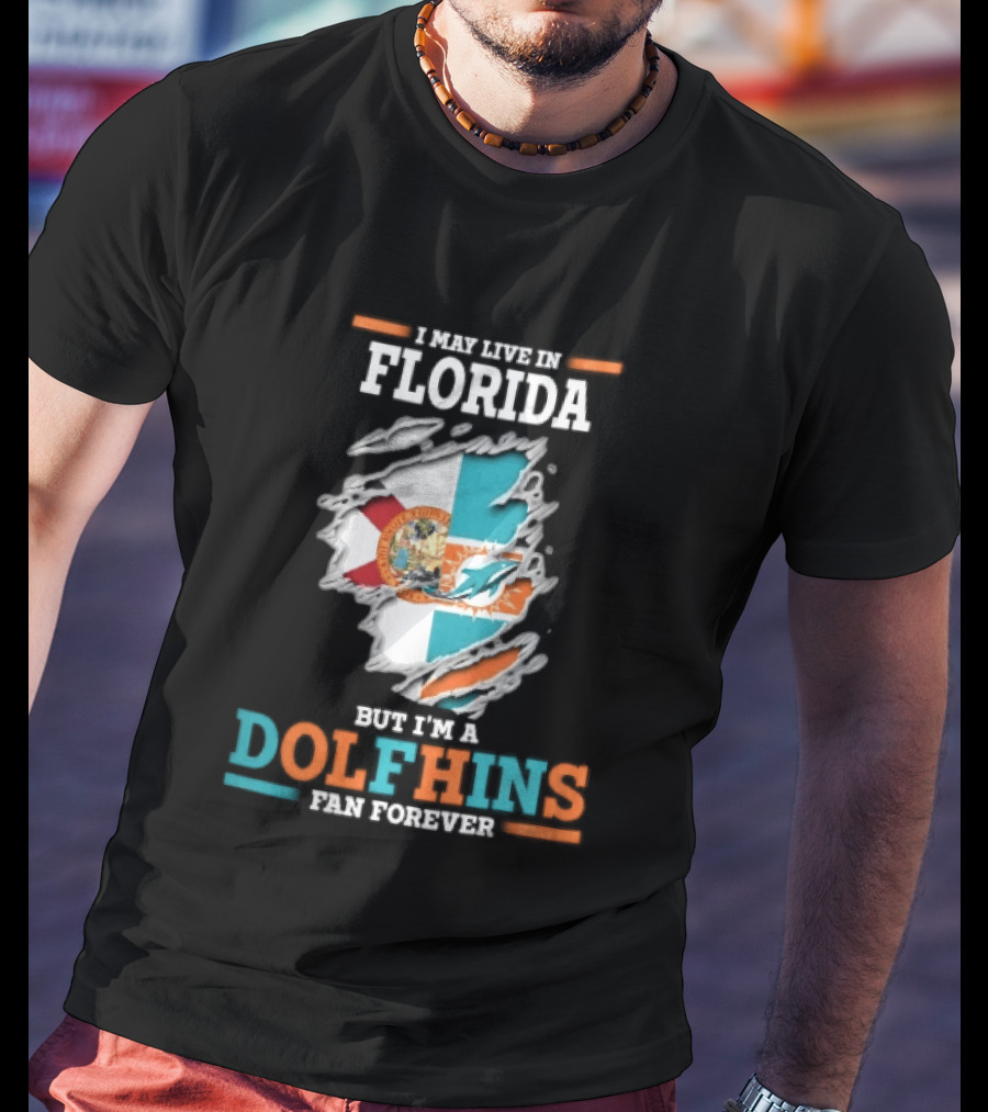 Miami Florida Dolphins Fan Forever Ripped Skin State Flag T-Shirt